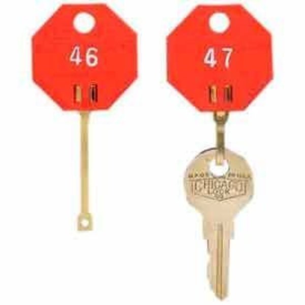 Global Equipment MMF Self-Locking Octagonal Key Tags 5312726AB07 - Tags 21-40, Red 5312726AB07